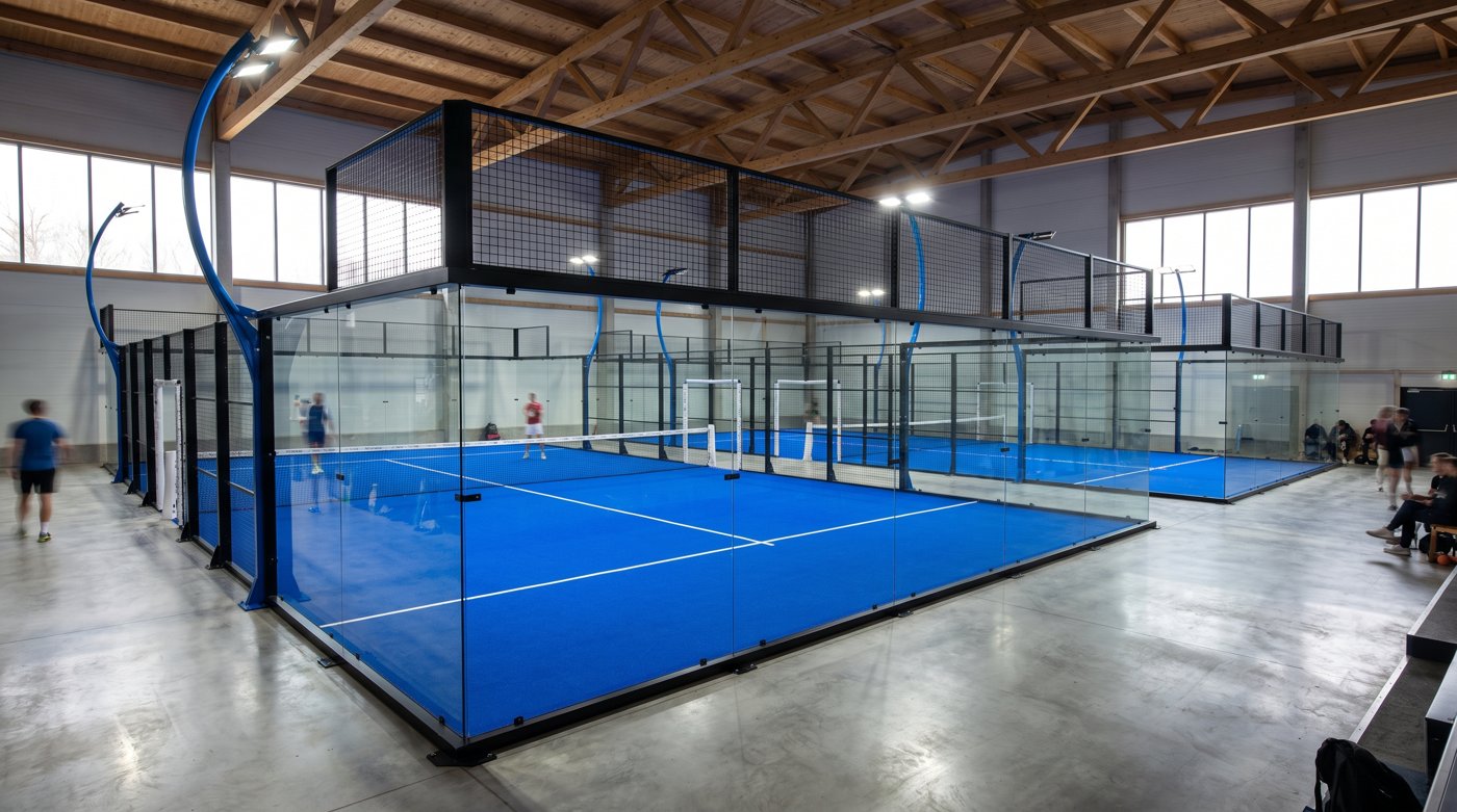 Terrain de padel full panoramique vitré, structure noire